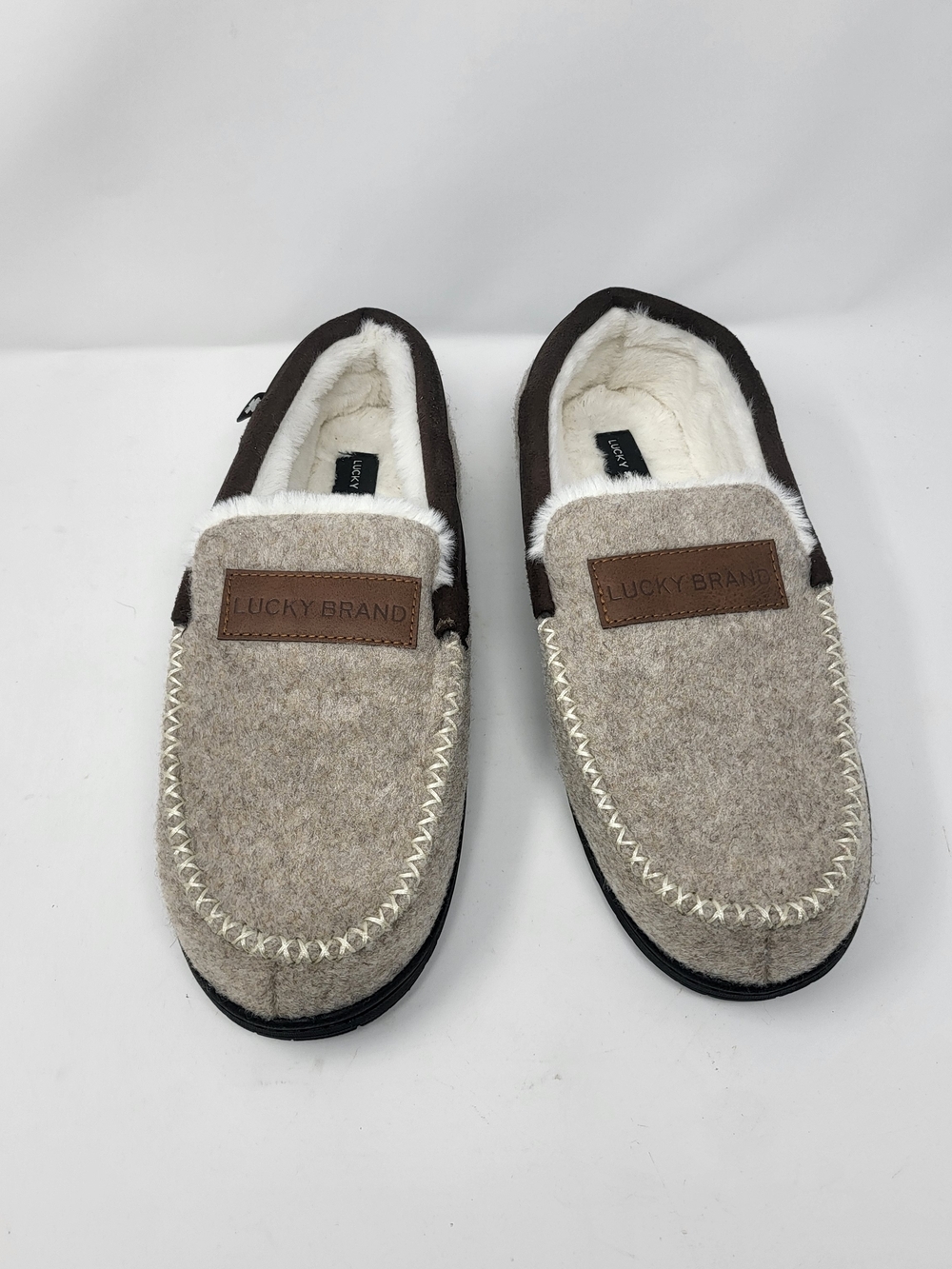 Lucky Brand Faux Shearling Moccasin Slippers - Beige & Brown